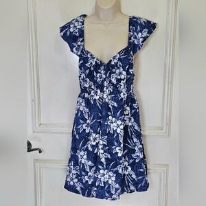 American Eagle Navy Blue & White Floral Back Tie Cutout Sundress,Large